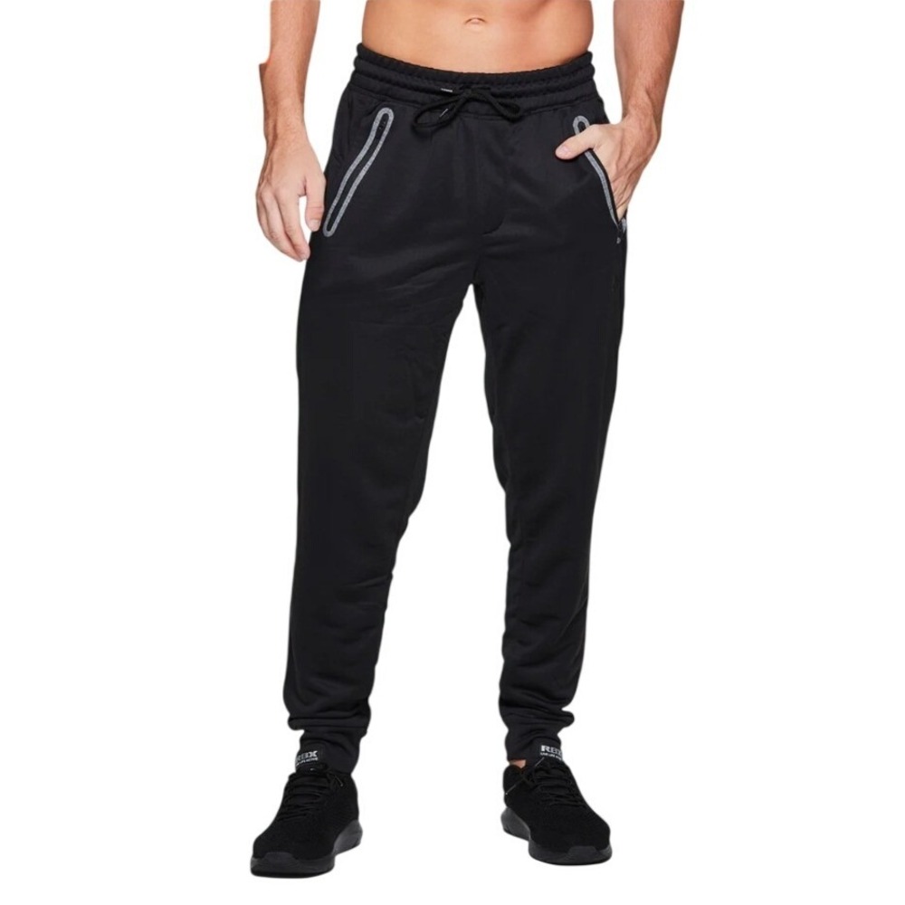 RBX Prime French Terry Jogger Men Medium Black Activewear Tapered Leg Zip Pocket